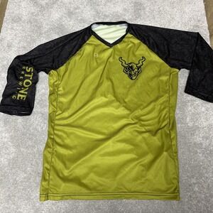 Stone Brewing Shirt Mens Medium Green Black Wattie Ink Cycling Jersey 3/4 Sleeve